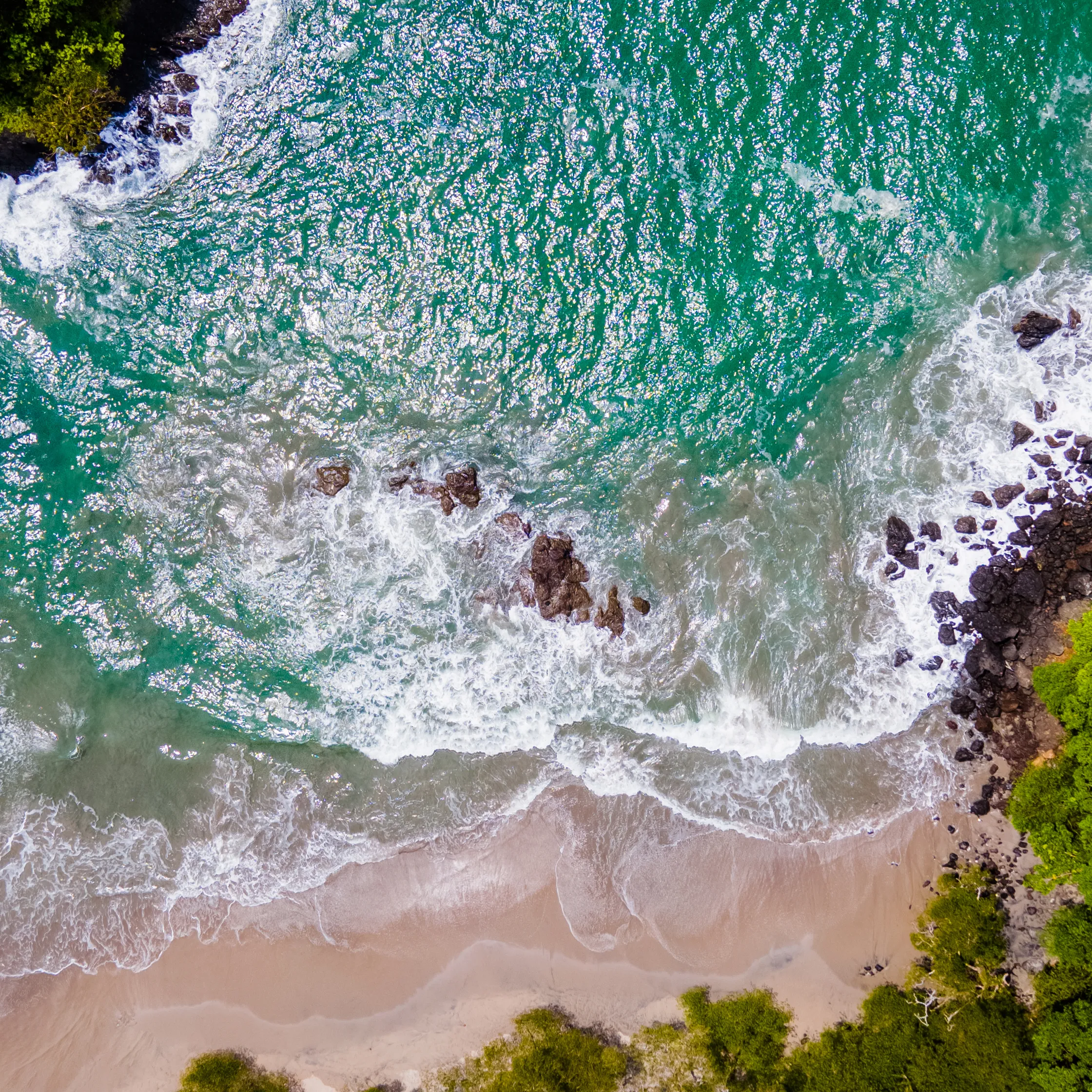 Aerial view of a beach coast in Puerto Viejo, Costa Rica